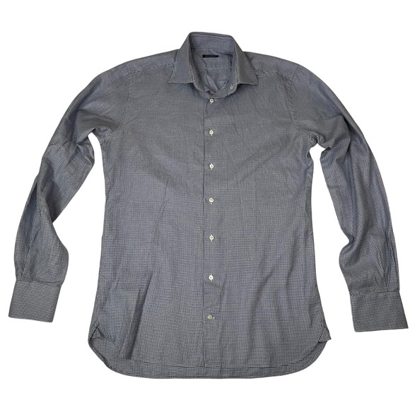 Suitsupply Mens Blue White Houndstooth Cotton Dress Shirt See Description - Picture 2 of 11